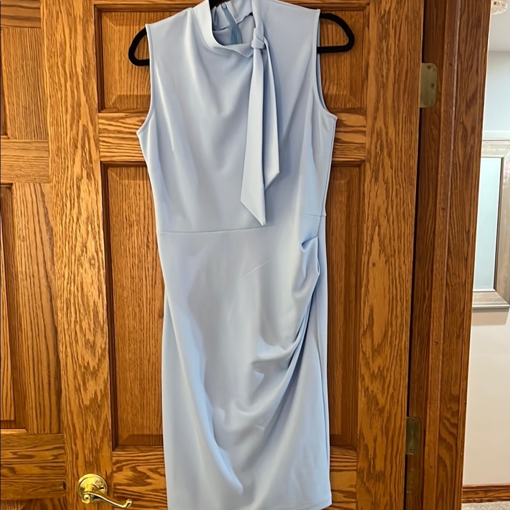 Blue Ruched Tie Front Sheath Dress
